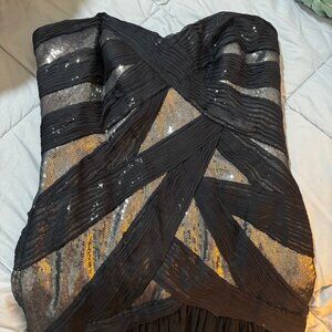 Vintage Tadashi Shoji Gown Sequin and Silk like material, drop waist